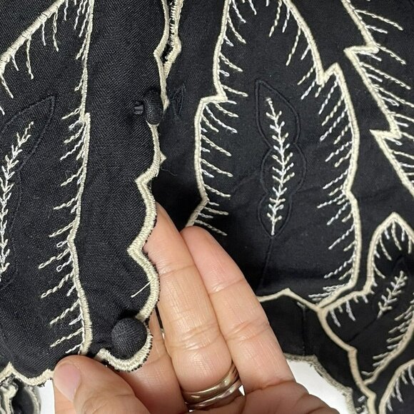 Anthropologie Maple Odd Rubies Blouse Women Sz 8 Black Embroidery Leaf Wide Boho - Picture 9 of 12